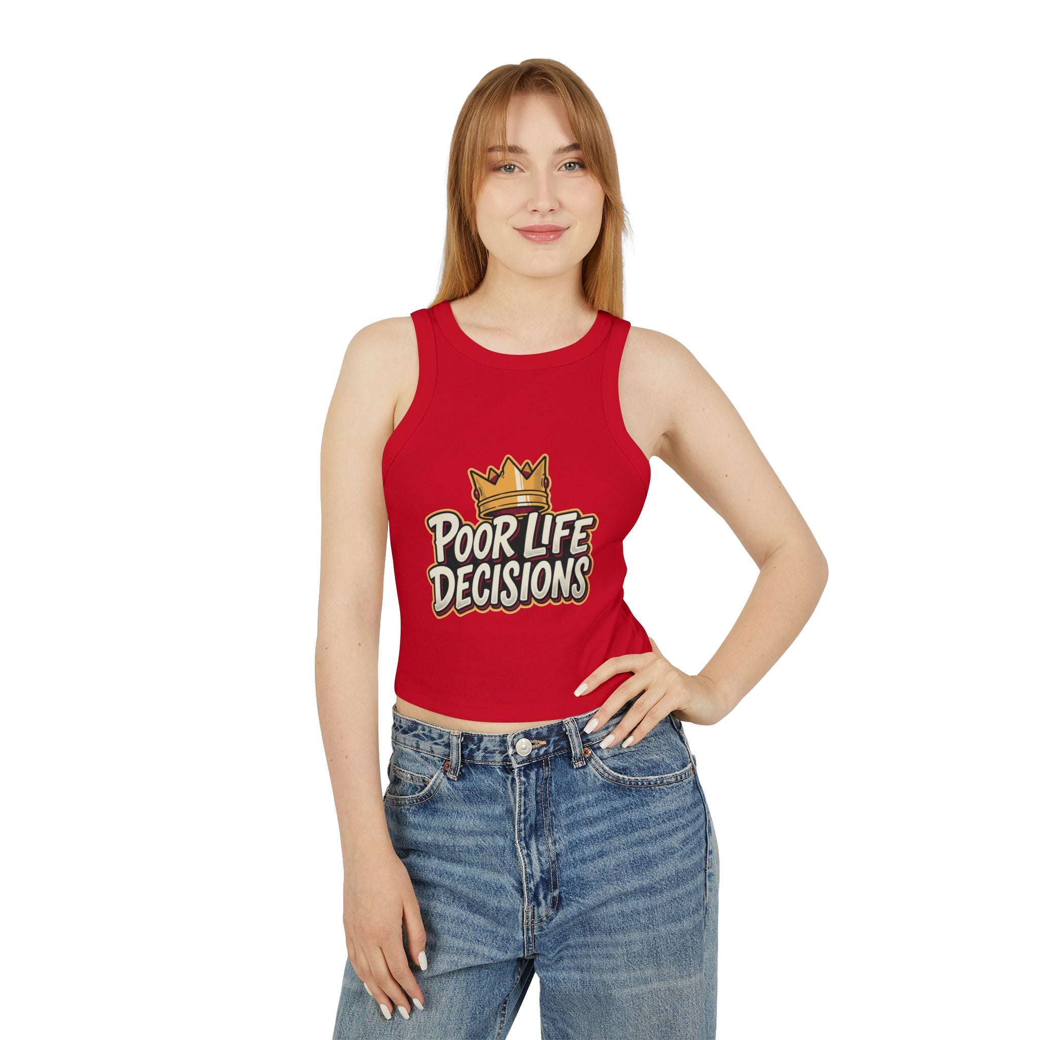 Racer Tank Top — "Poor Life Decisions" Crown Graphic