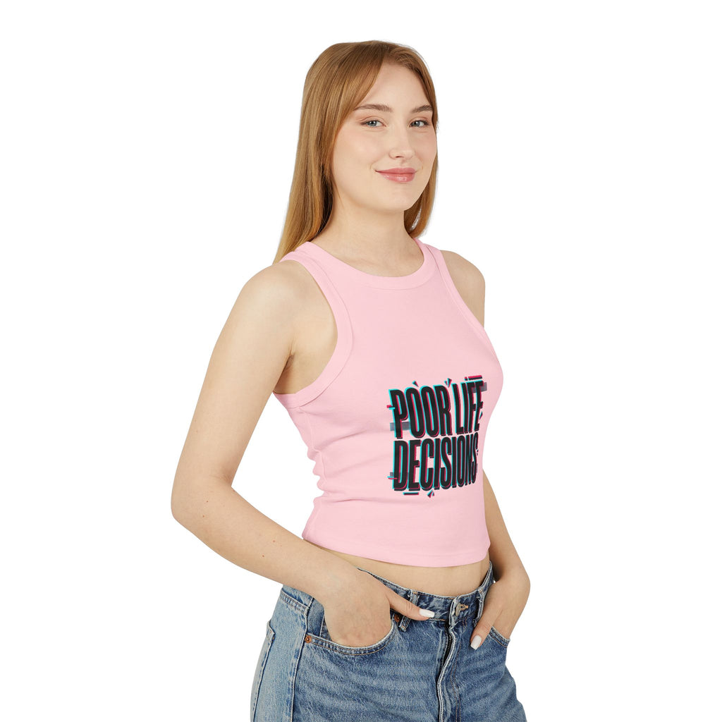 Crop Tank Top — "Poor Life Decisions" Glitch Graphic