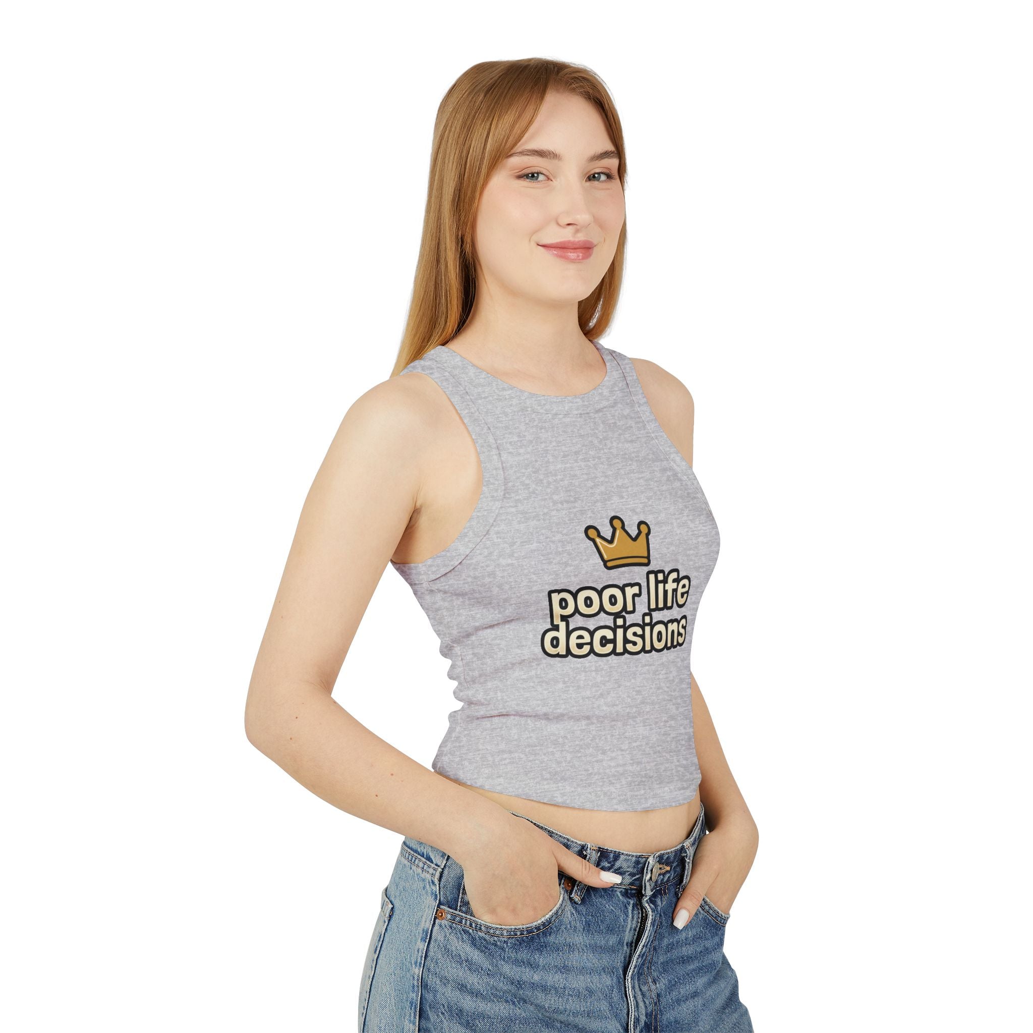 Racer Tank – "poor life decisions" Crown Graphic Cropped Tank
