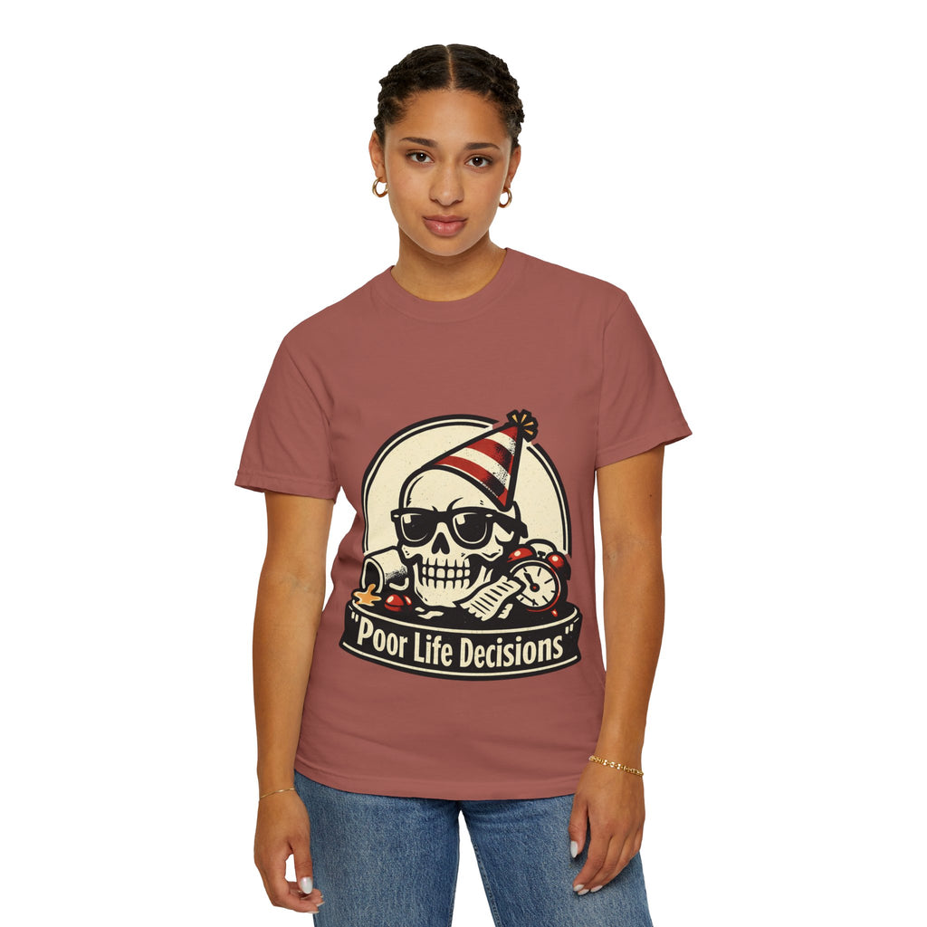 Poor Life Decisions Skull T-Shirt — Funny Party Skull Graphic Tee