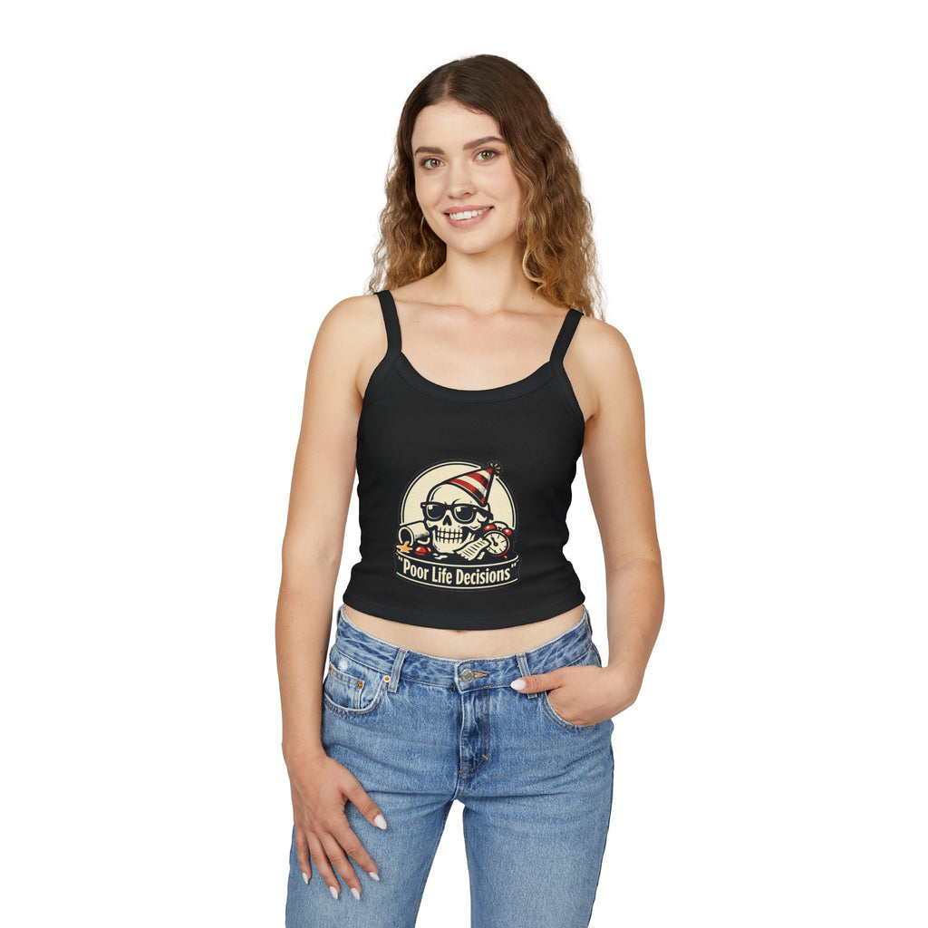 Skull Party Tank Top — "Poor Life Decisions" Graphic Crop