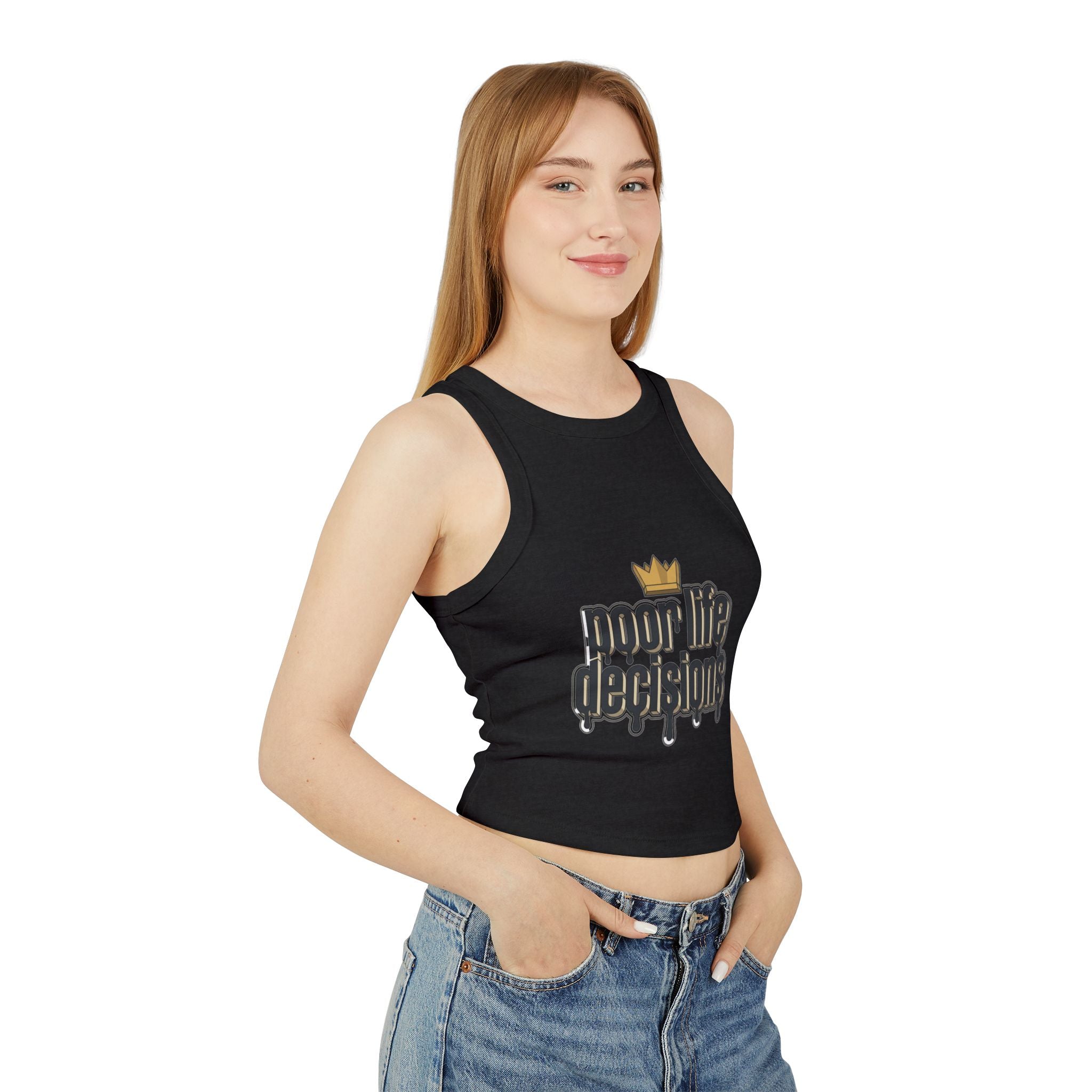 Women's Racer Tank Top — 'Poor Life Decisions' Drip Graphic Crop
