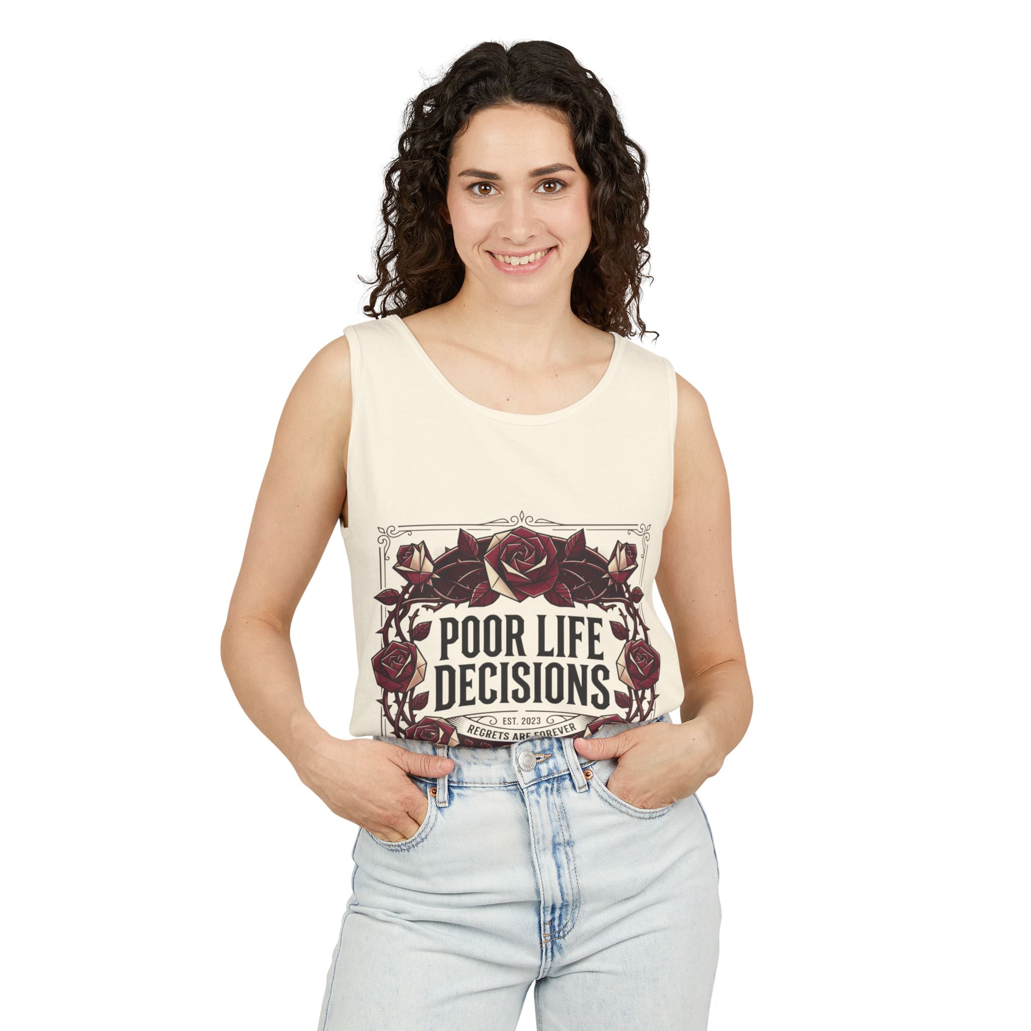 Poor Life Decisions Floral Tank Top — Funny Rose Graphic Tank