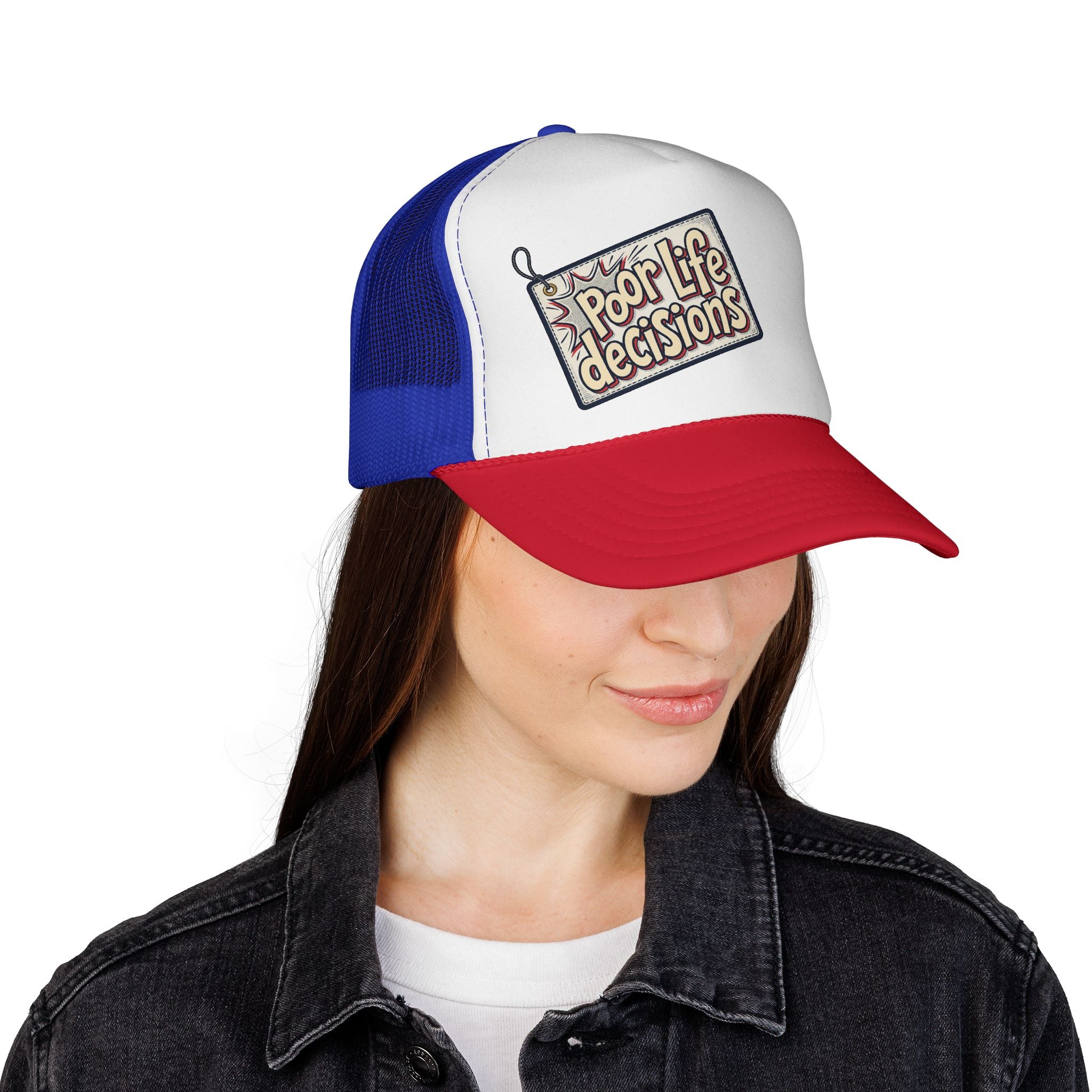 Trucker Cap — "Poor Life Decisions" Retro Patch Mesh Hat