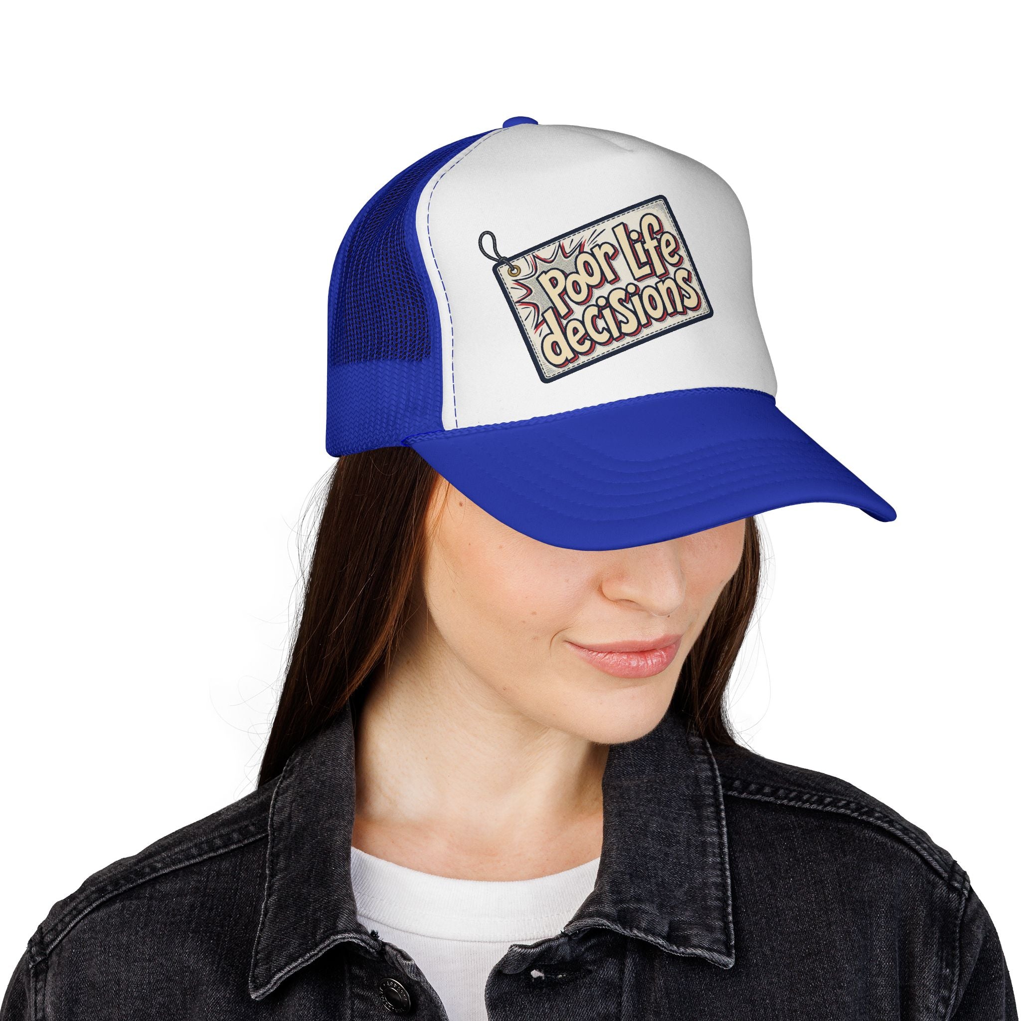 Trucker Cap — "Poor Life Decisions" Retro Patch Mesh Hat