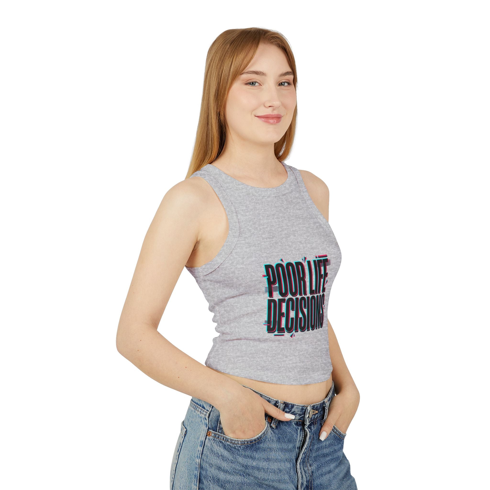 Crop Tank Top — "Poor Life Decisions" Glitch Graphic