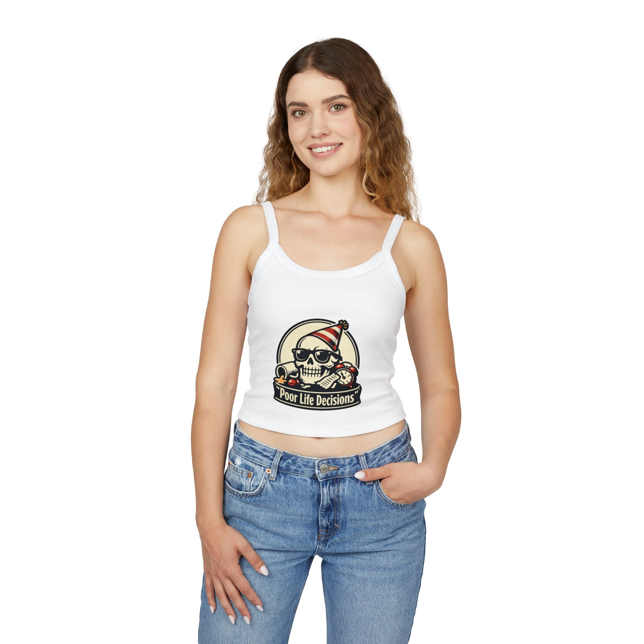 Skull Party Tank Top — "Poor Life Decisions" Graphic Crop