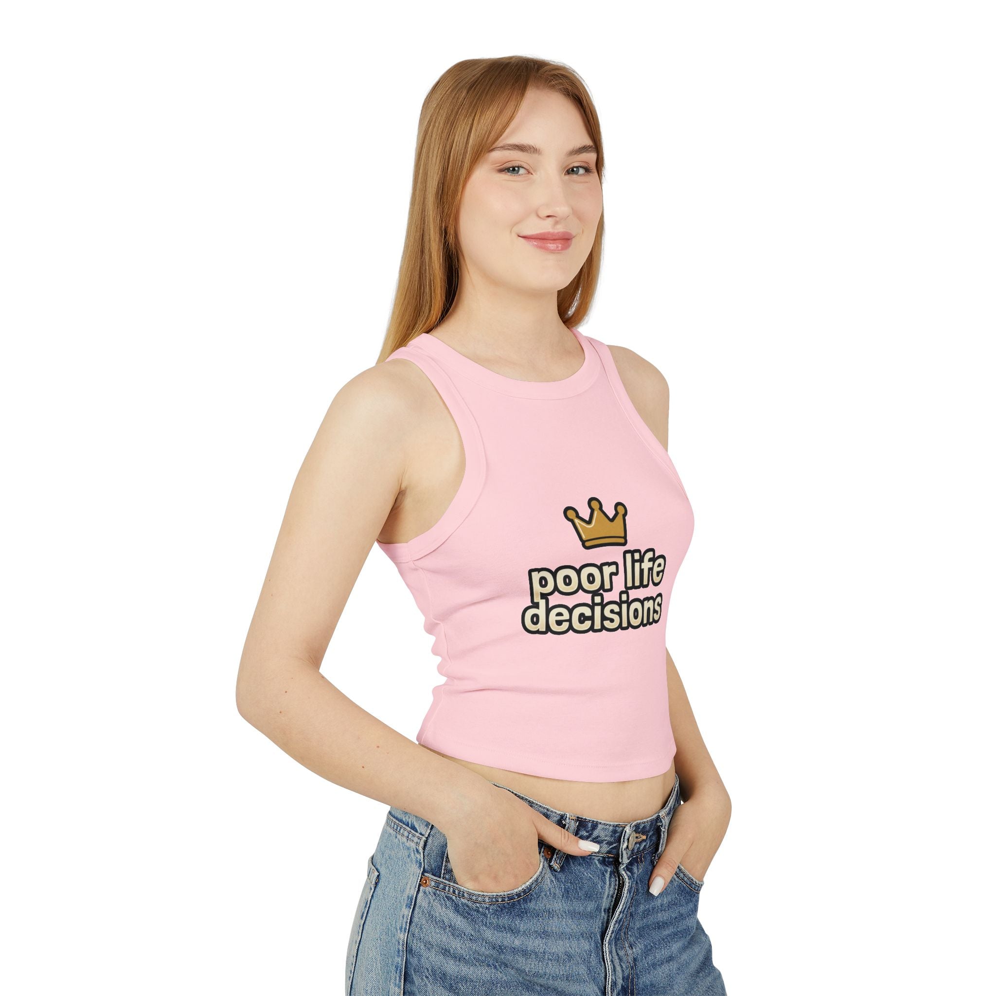 Racer Tank – "poor life decisions" Crown Graphic Cropped Tank