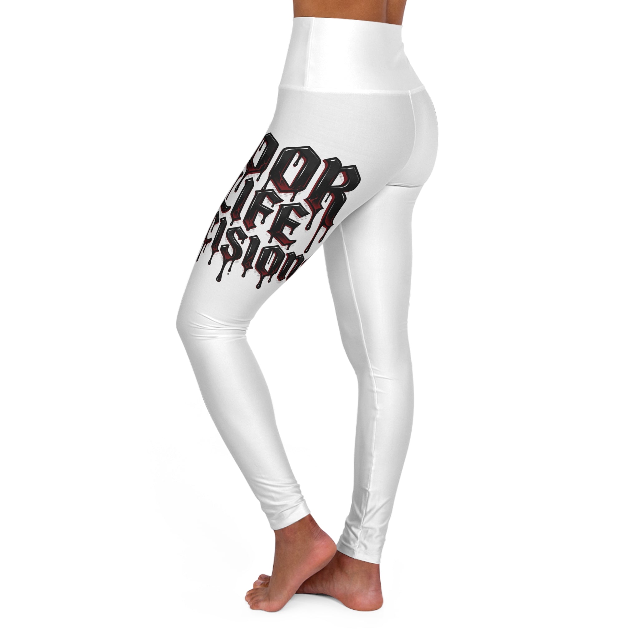High-Waisted Yoga Leggings — "Pour Out My Decisions" Drip Text Athletic Leggings