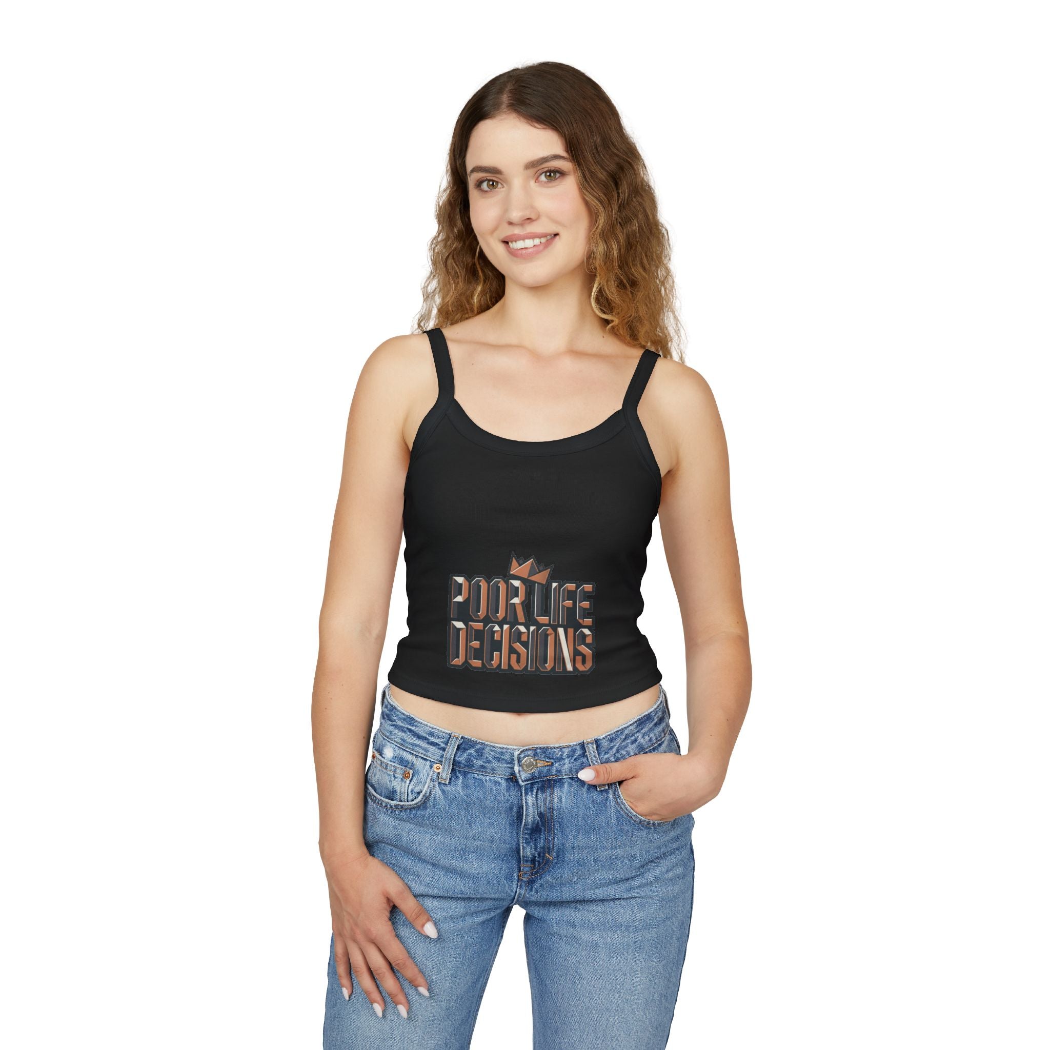 Spaghetti Tank Top — 'Poor Life Decisions' Crown Graphic