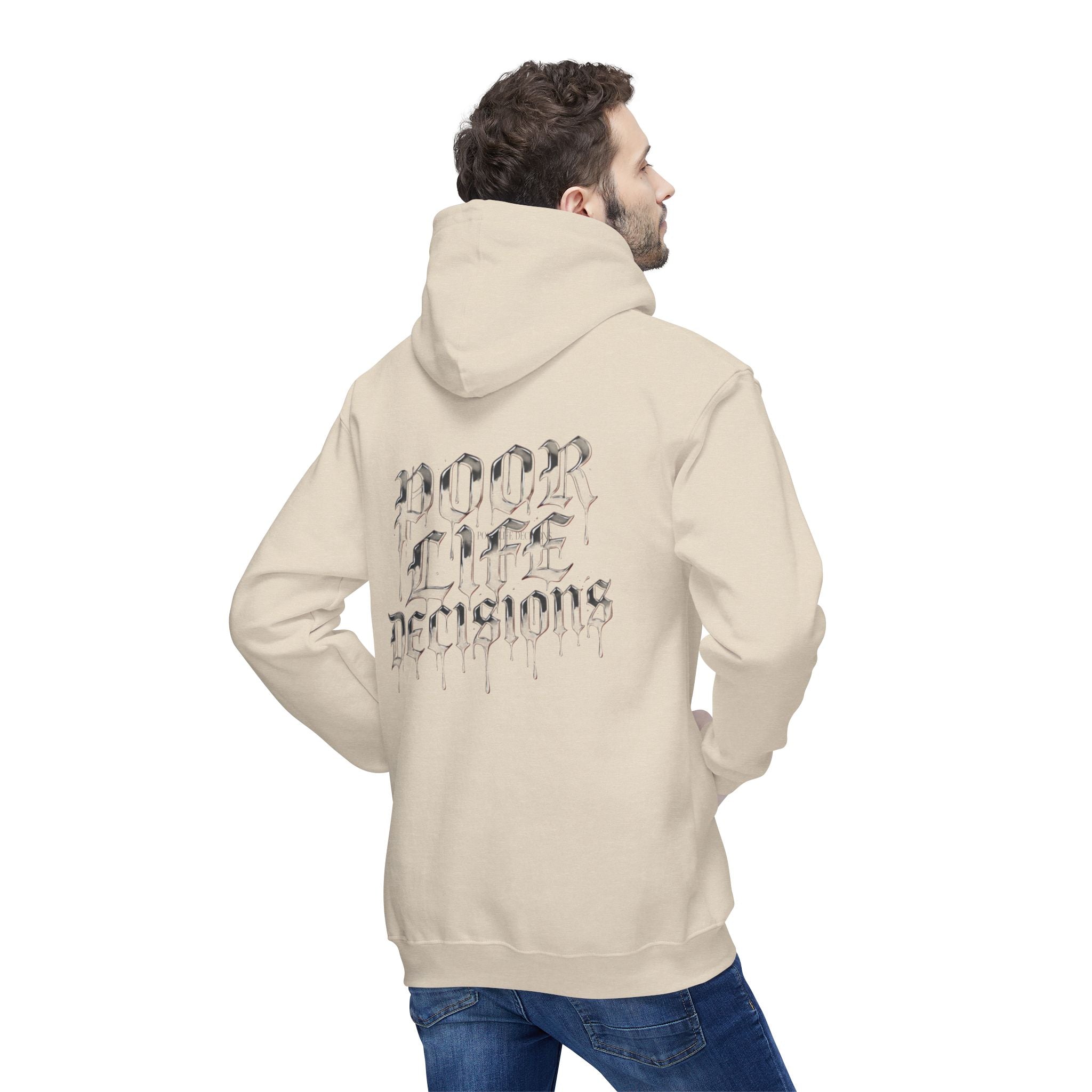 Poor Life Decisions Hoodie — White Graphic Hooded Sweatshirt