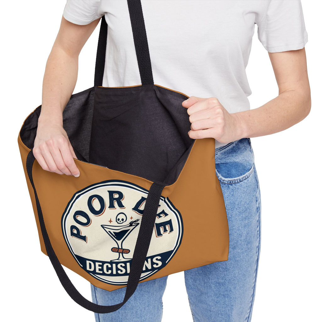Weekender Tote Bag - "Poor Life Decisions" Retro Badge Travel Tote