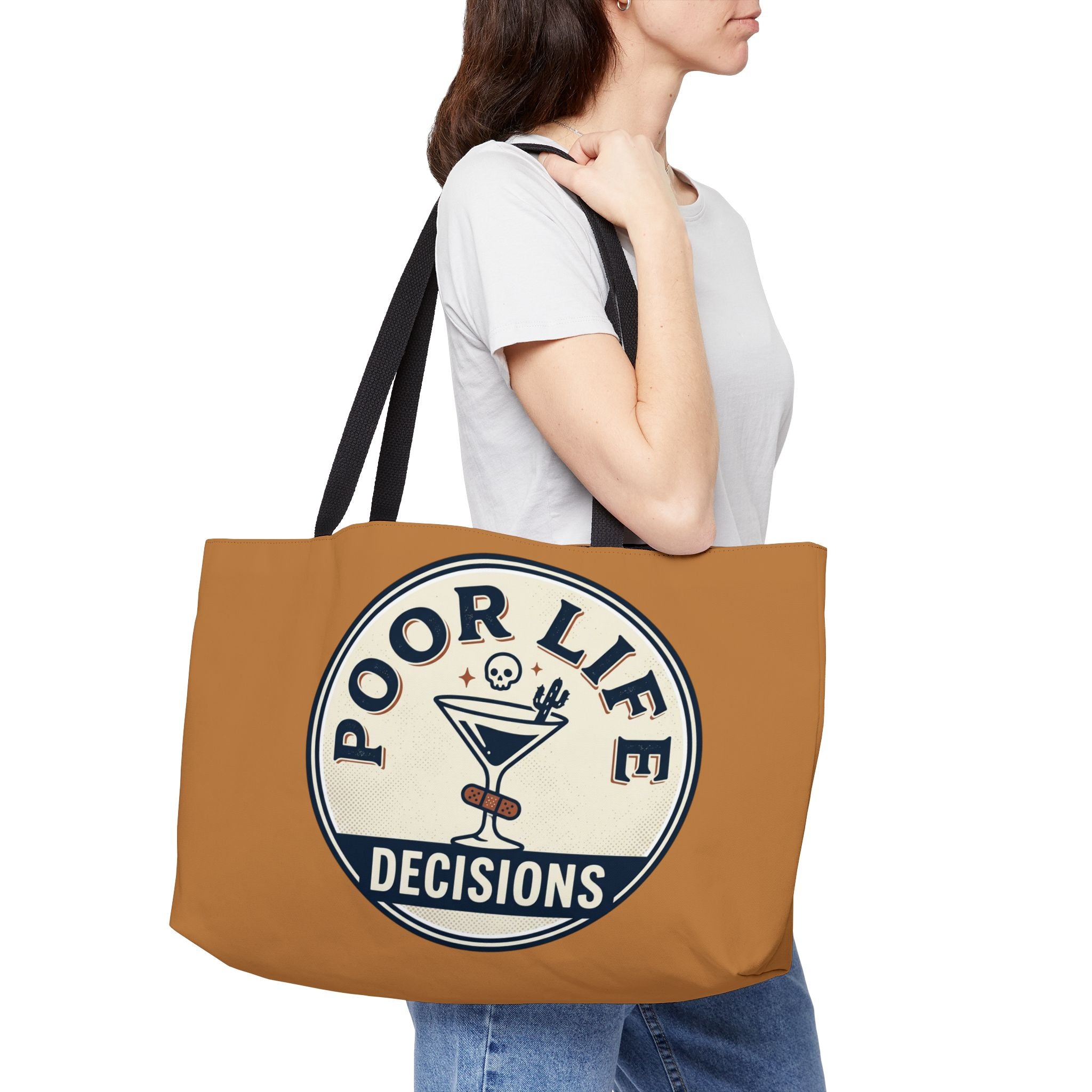 Weekender Tote Bag - "Poor Life Decisions" Retro Badge Travel Tote