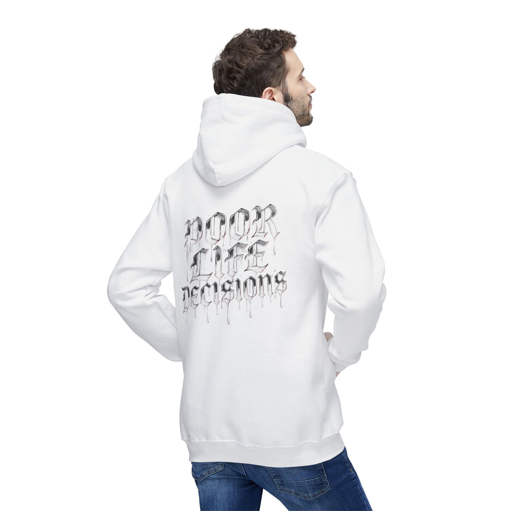 Poor Life Decisions Hoodie — White Graphic Hooded Sweatshirt