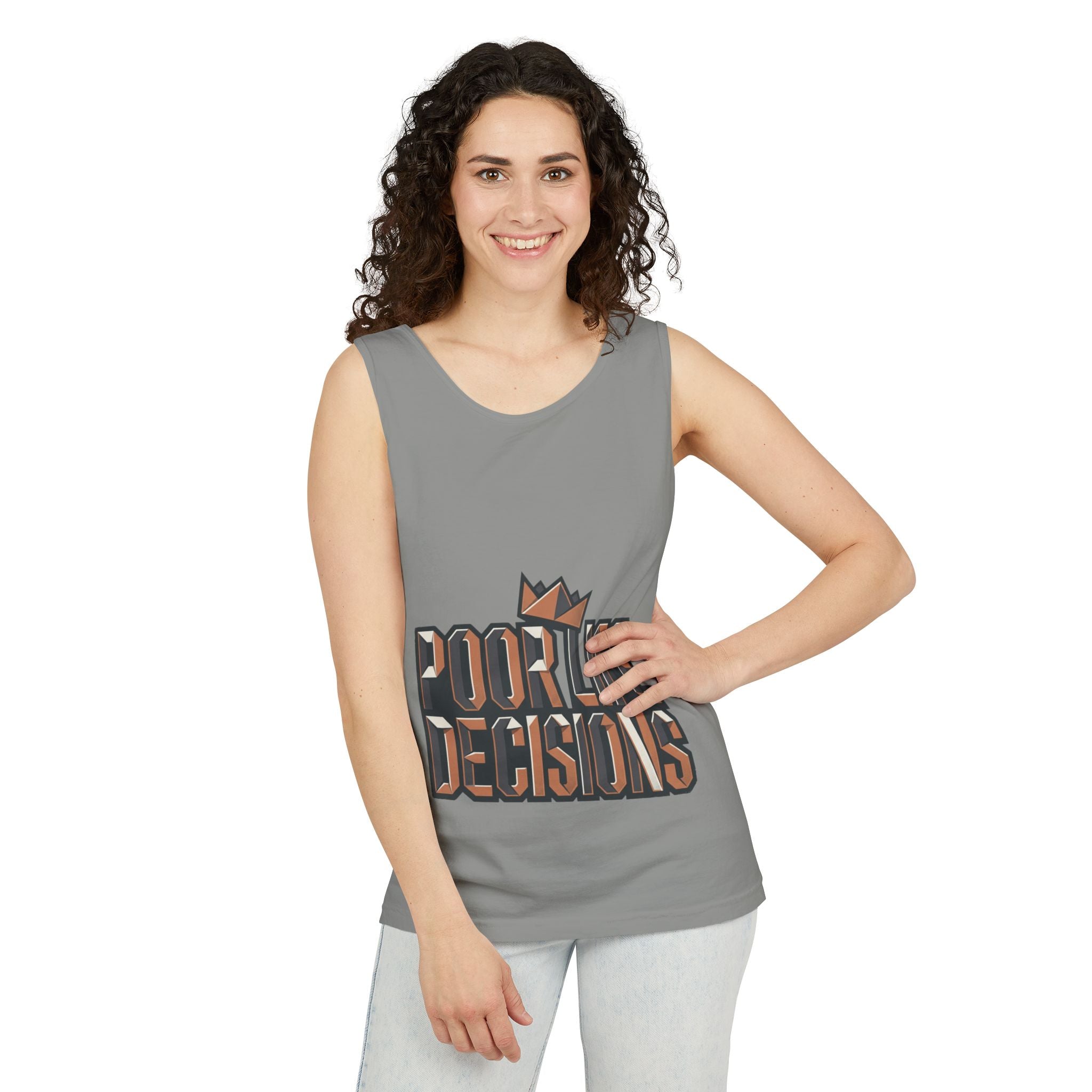 'Poor Life Decisions' Graphic Tank Top — Funny Typography Crown Summer Tee
