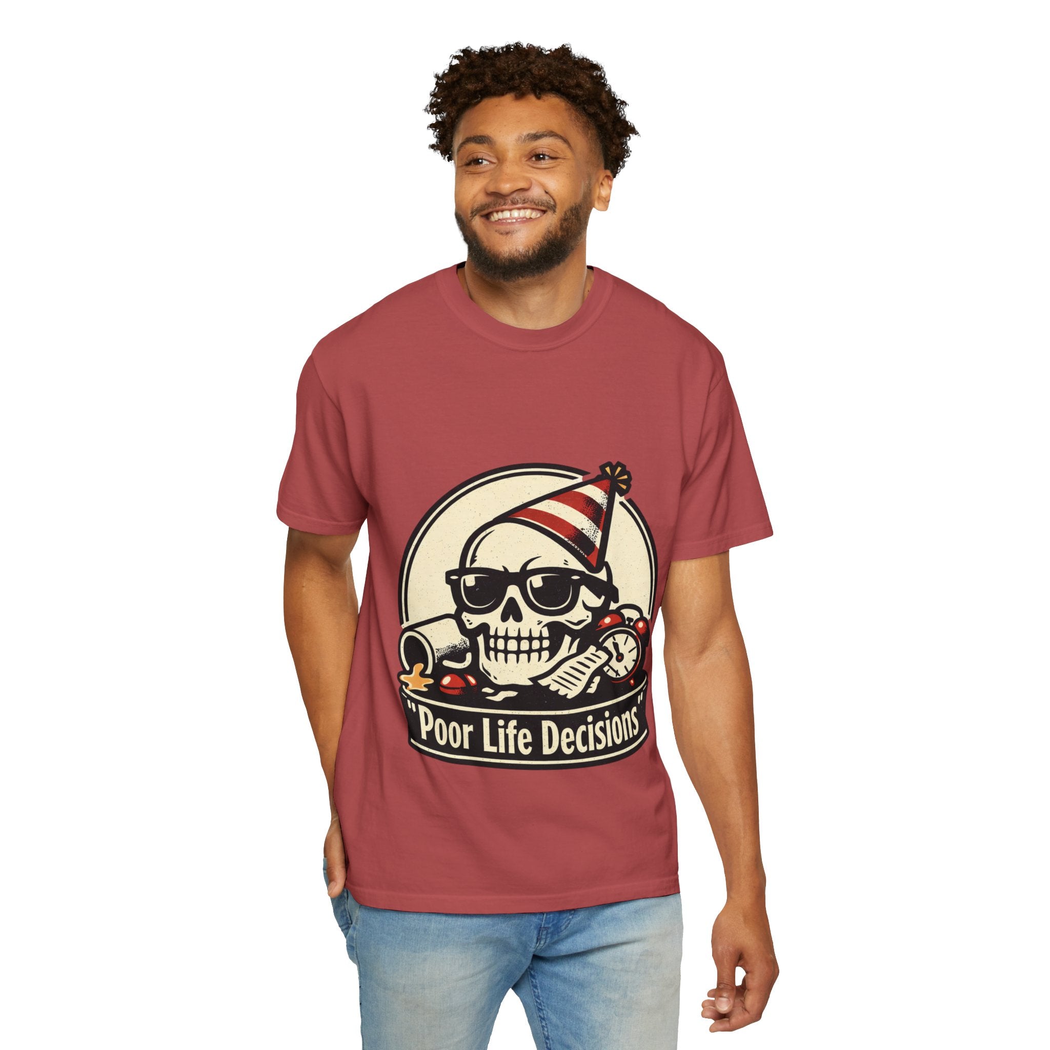 Poor Life Decisions Skull T-Shirt — Funny Party Skull Graphic Tee