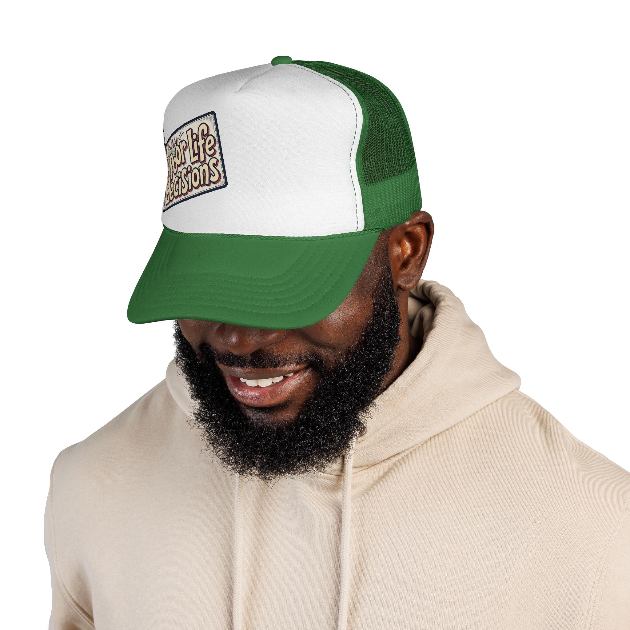 Trucker Cap — "Poor Life Decisions" Retro Patch Mesh Hat